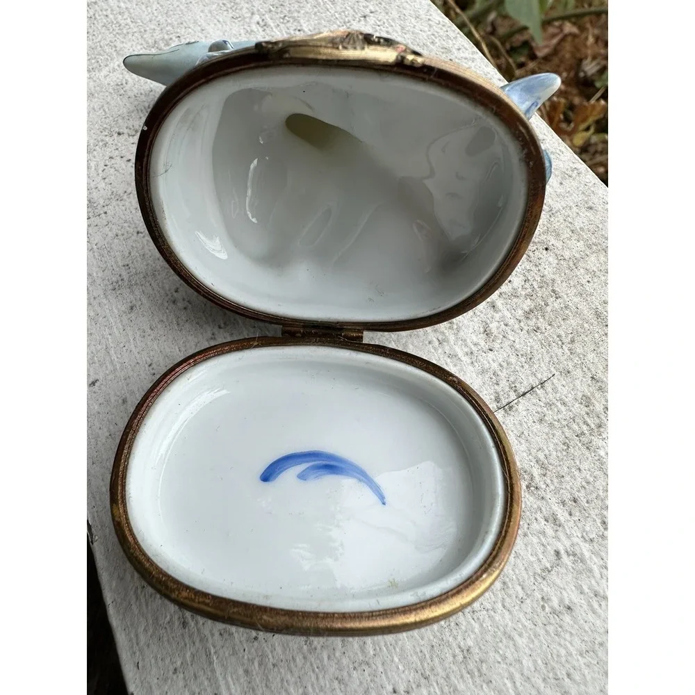 Limoges France Dubarry Dolphin Waves Trinket Box Sailboat Clasp Hand Painted